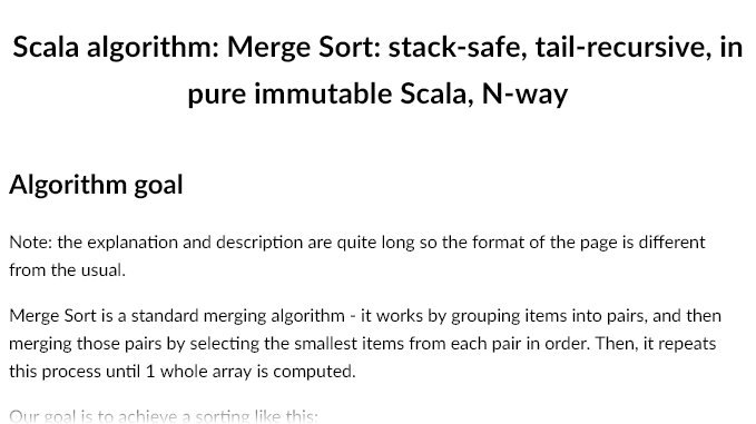 Image for Merge Sort: stack-safe, tail-recursive, in pure immutable Scala, N-way